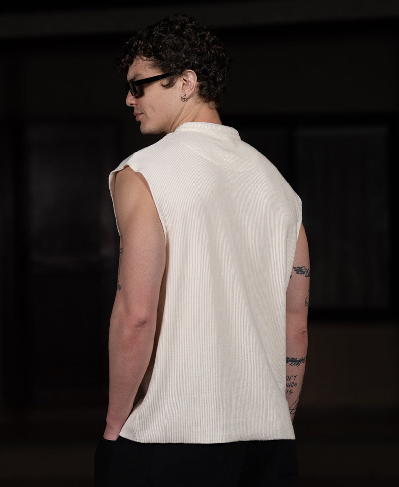 Cream Knitted Henley Vest