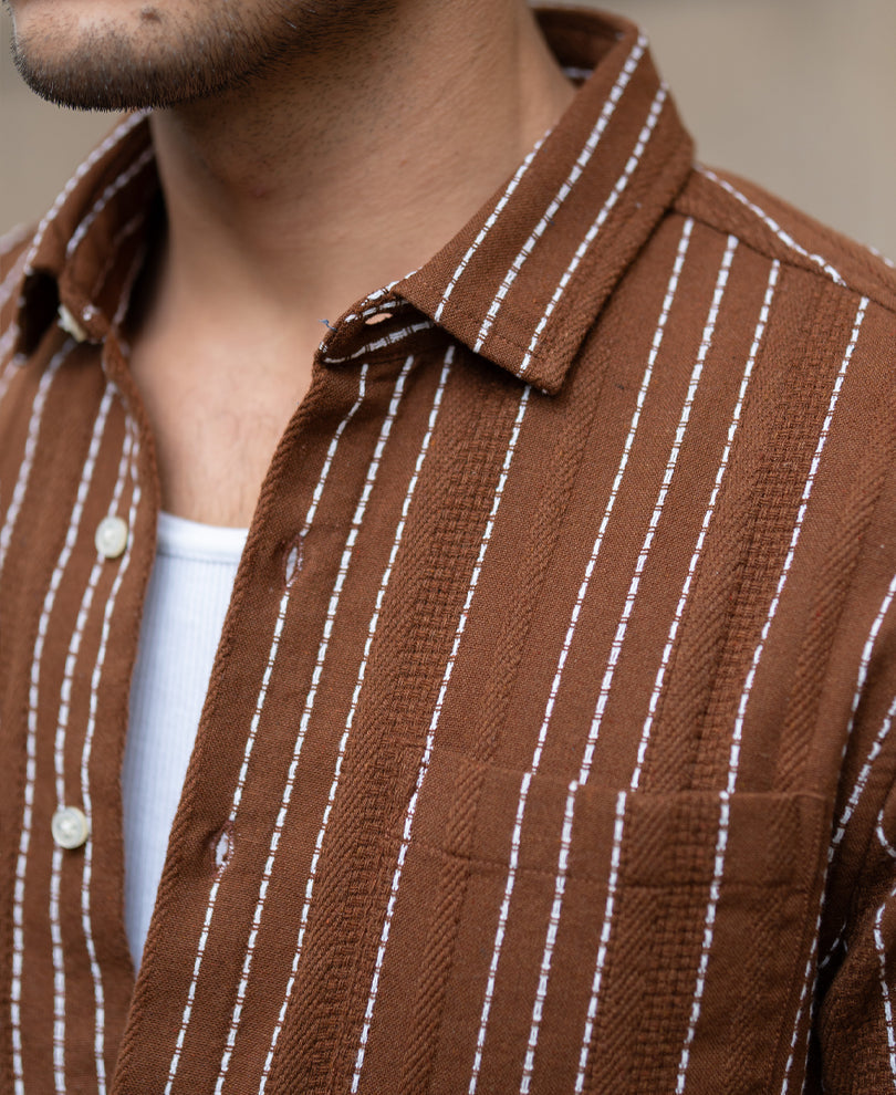Brown Structure Stripe Shirt