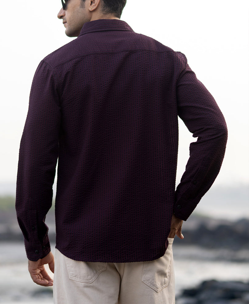 Wine Structured Striped Shirt 100% Cotton