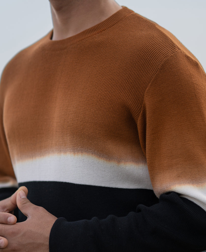 Brown And Black Stripe Knit T-Shirt 100% Cotton