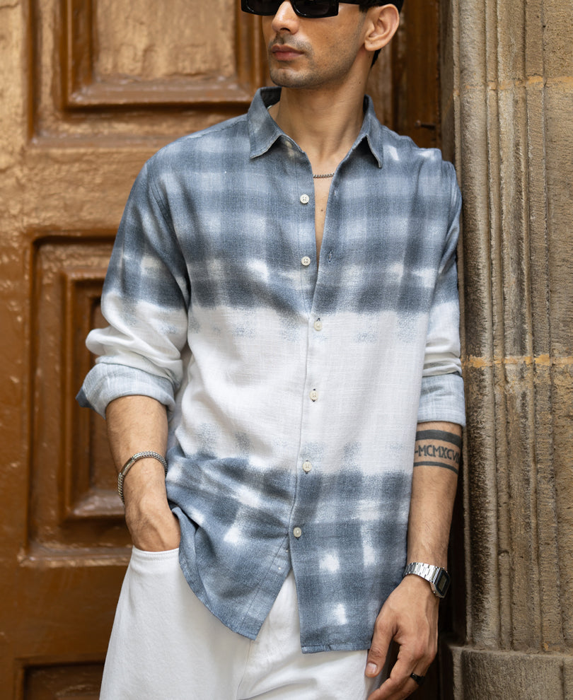 Blue Abstract Print Shirt 100% Cotton