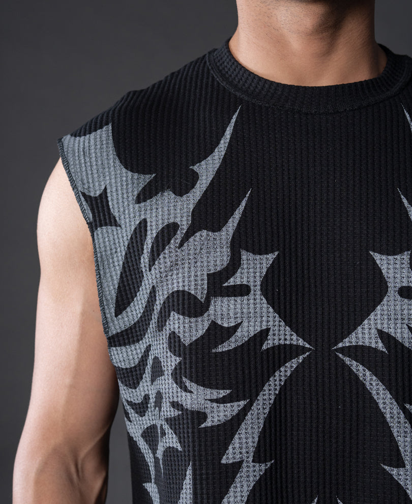 Black Grunge Print Vest