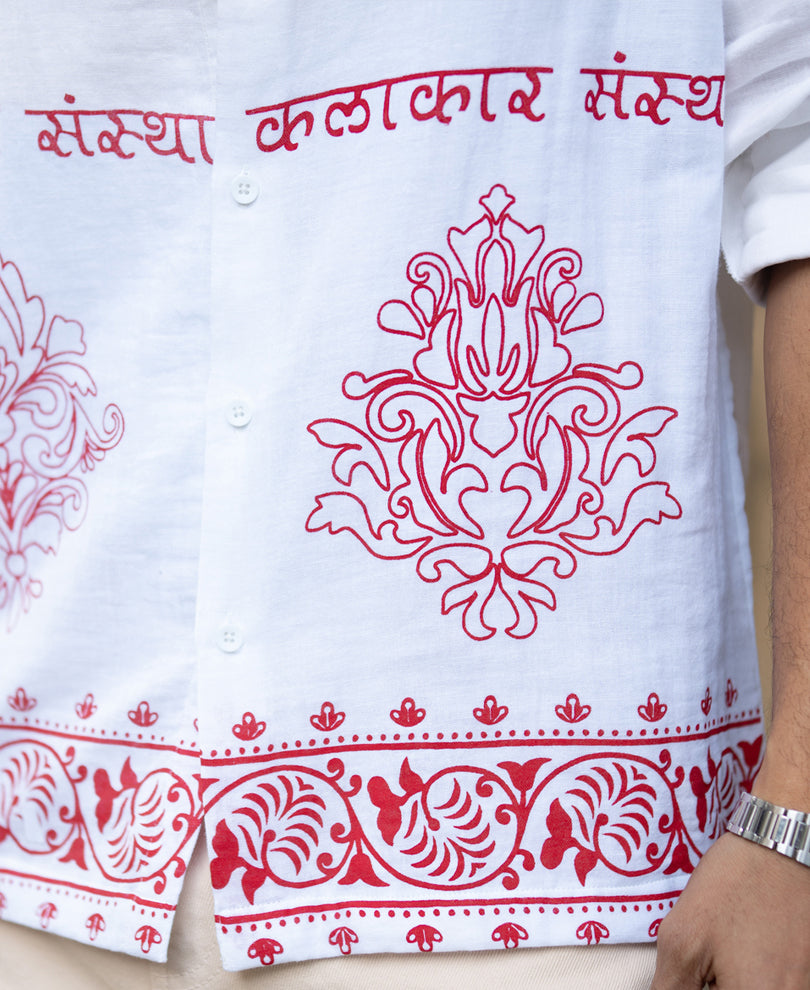 White Kalakar Print Shirt 100% Cotton