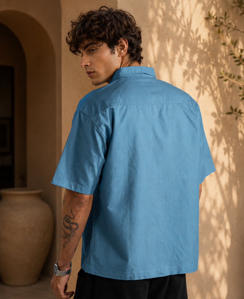 Blue Embroidered Oxford Shirt