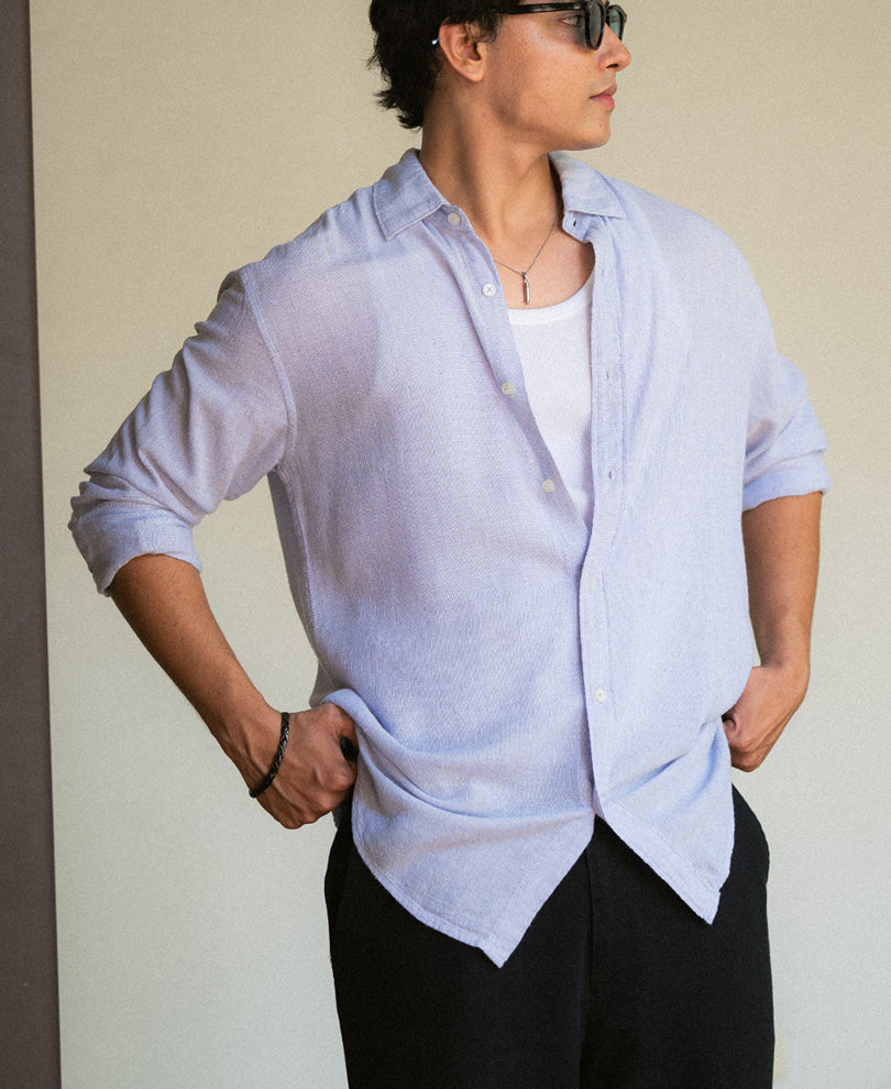 Light Blue Linen Blend Shirt