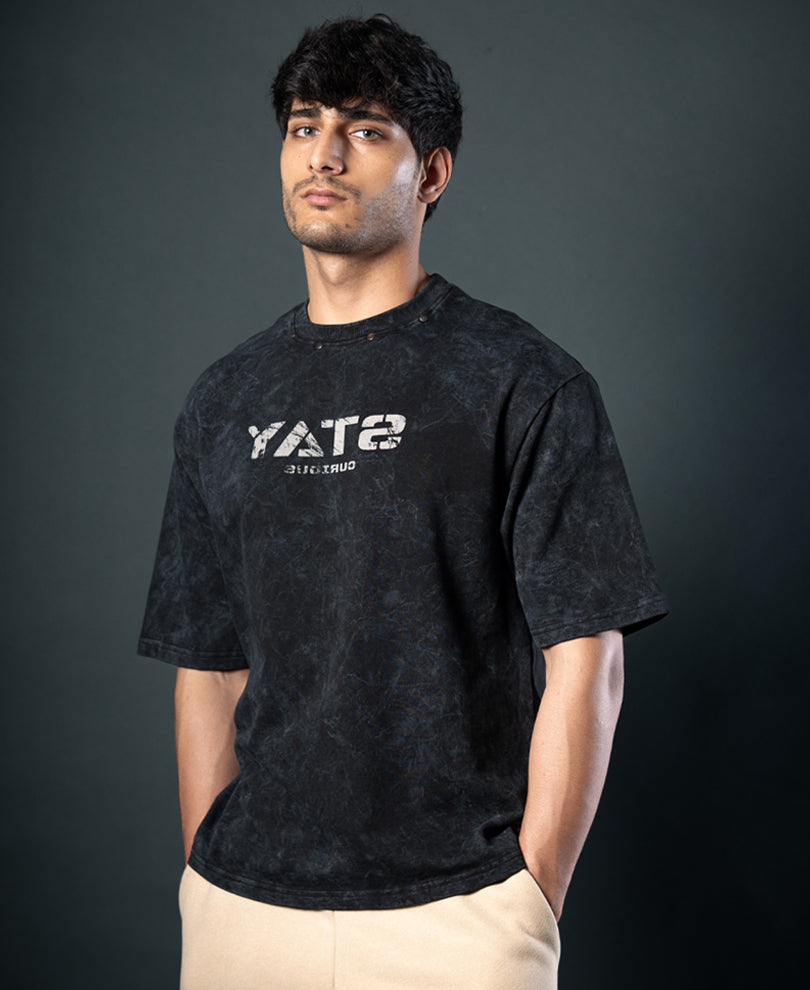 Black Washed Stud Detail T-Shirt 100% Cotton
