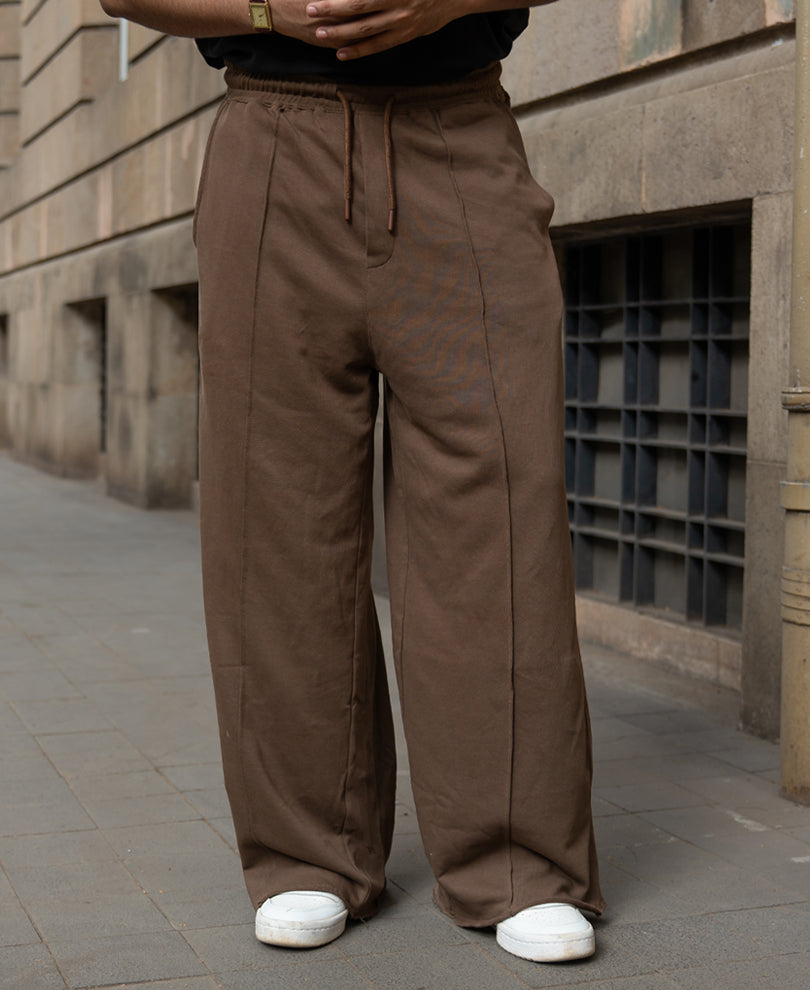 Brown Baggy Fit Pleated Trackpant
