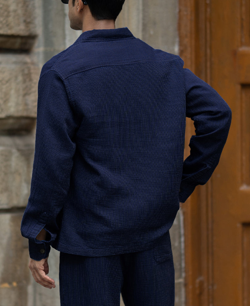 Navy Double Cloth Stripe Co-Ord Set 100% Cotton