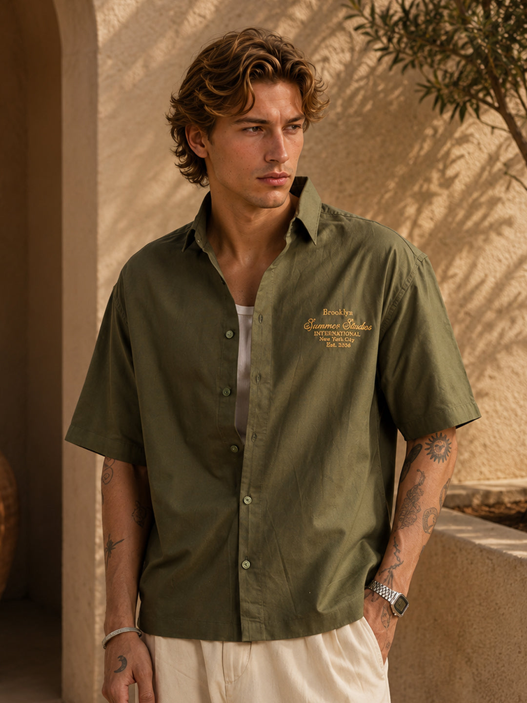 Olive Embroidered Oxford Shirt
