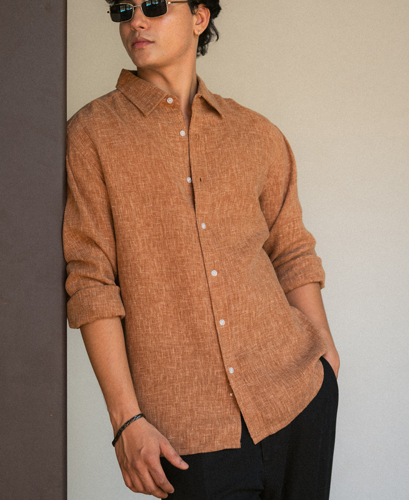 Brick Structured Linen Blend Shirt