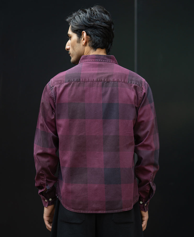 Burgendy Overdyed Checks Shirt
