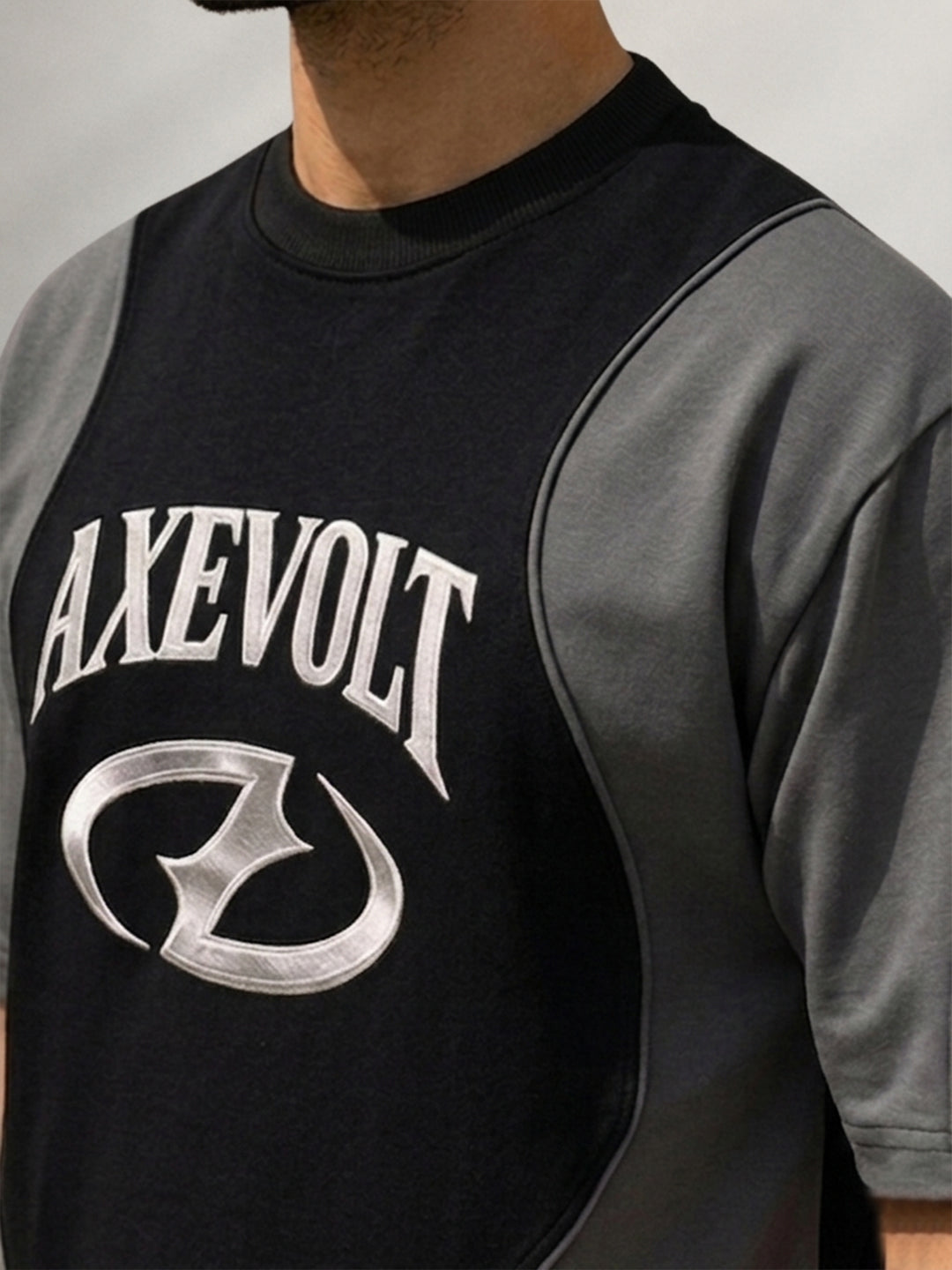 Black & Grey Graphic Panel T-Shirt 100% Cotton