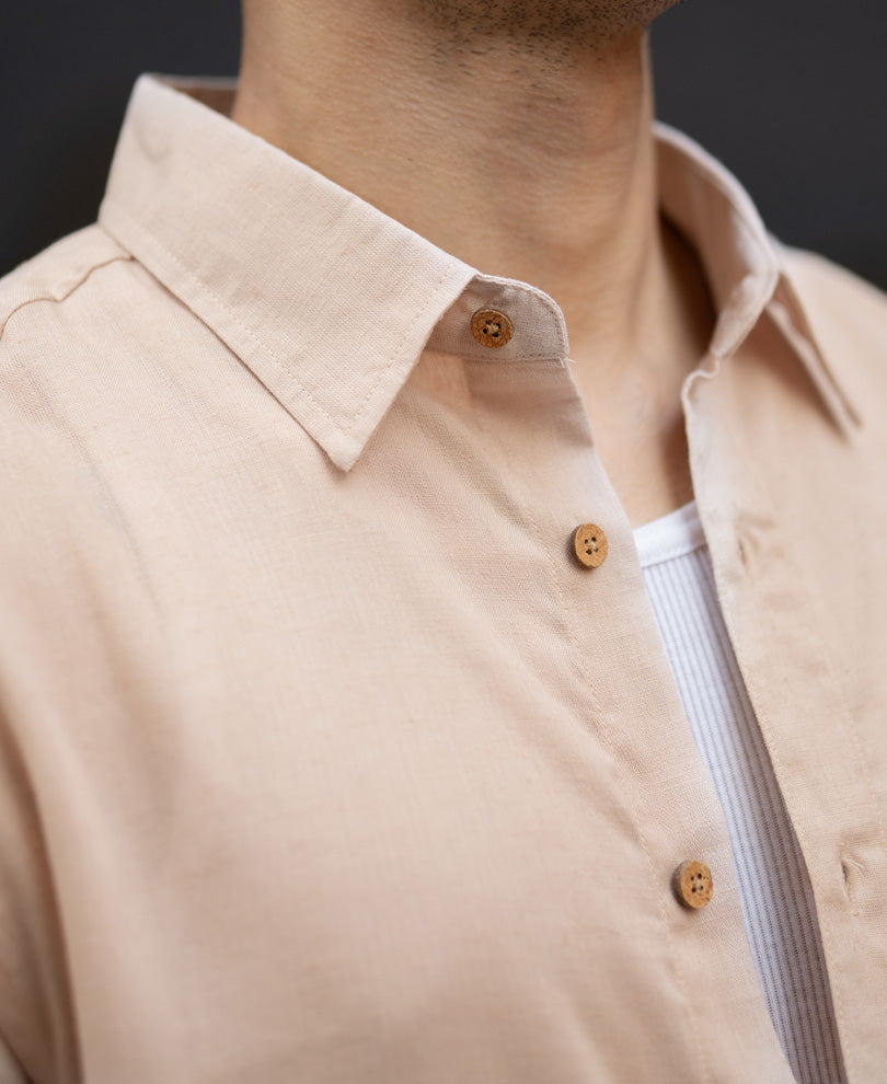 Beige Linen Crochet Patch Shirt