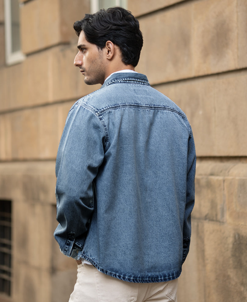 Mid Blue Denim Overshirt 100% Cotton