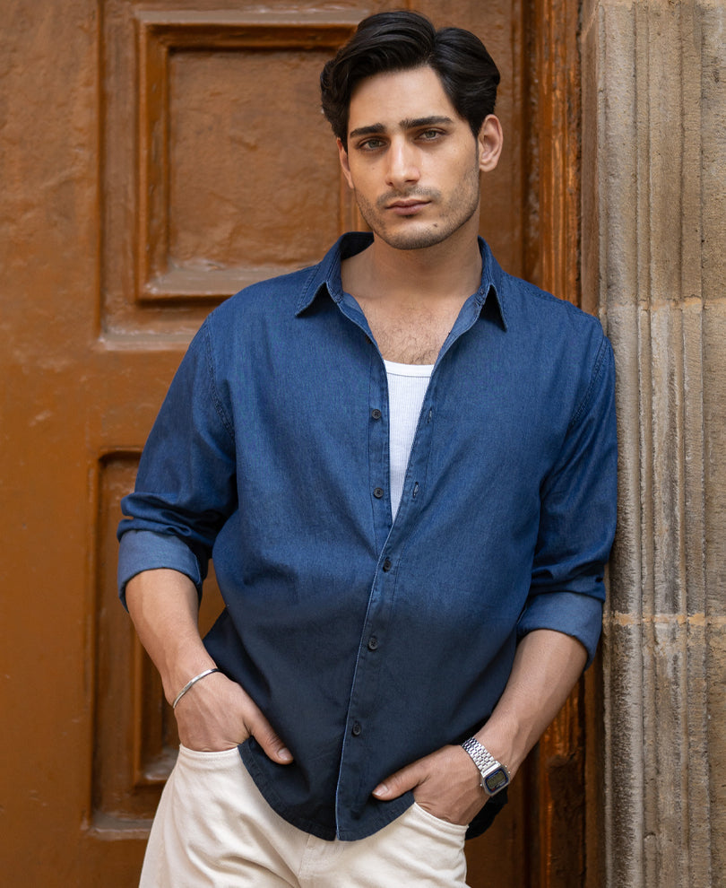 Indigo Ombre Lightweight Shirt 100% Cotton