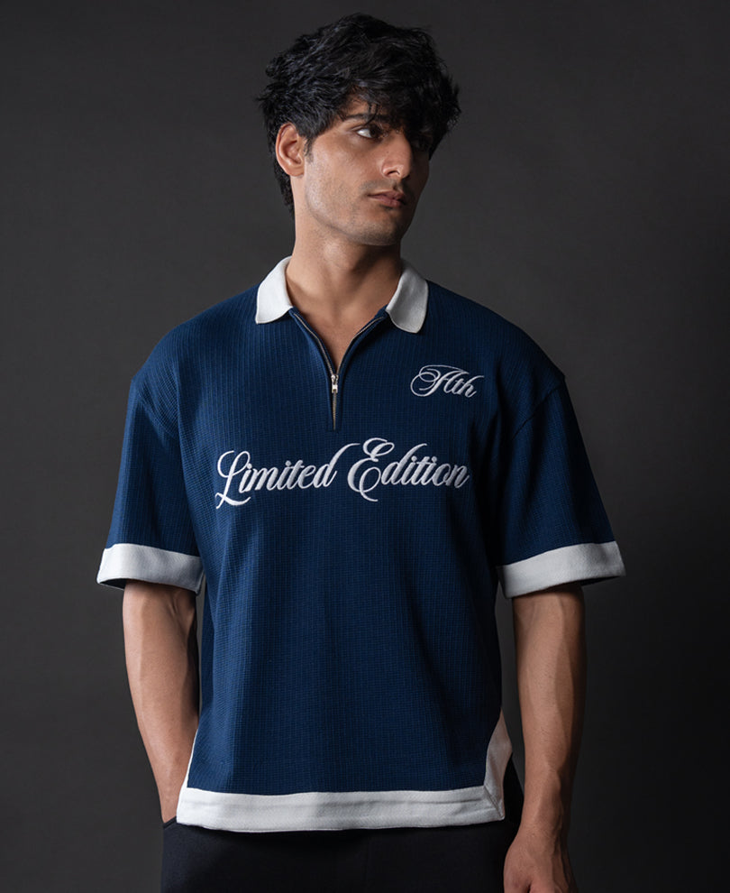 Indigo Blue Embroidered T-Shirt