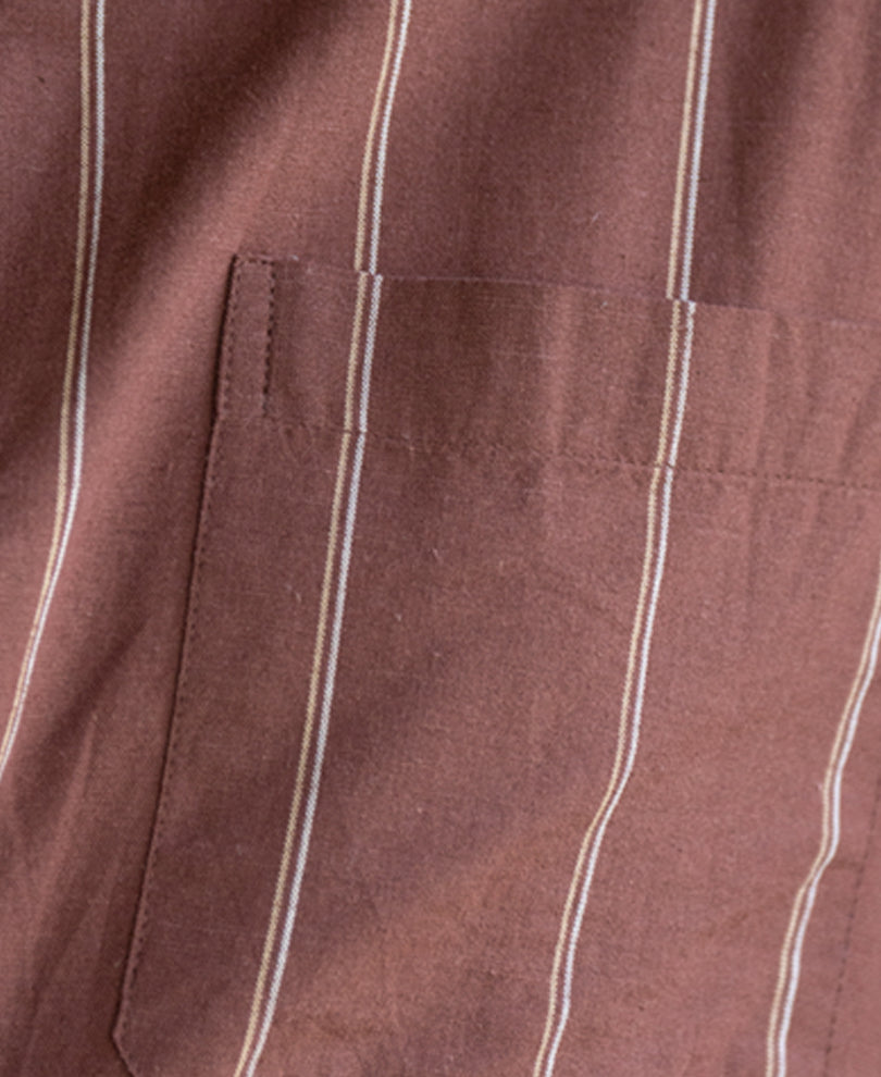 Brown Linen Blend Stripe Shirt