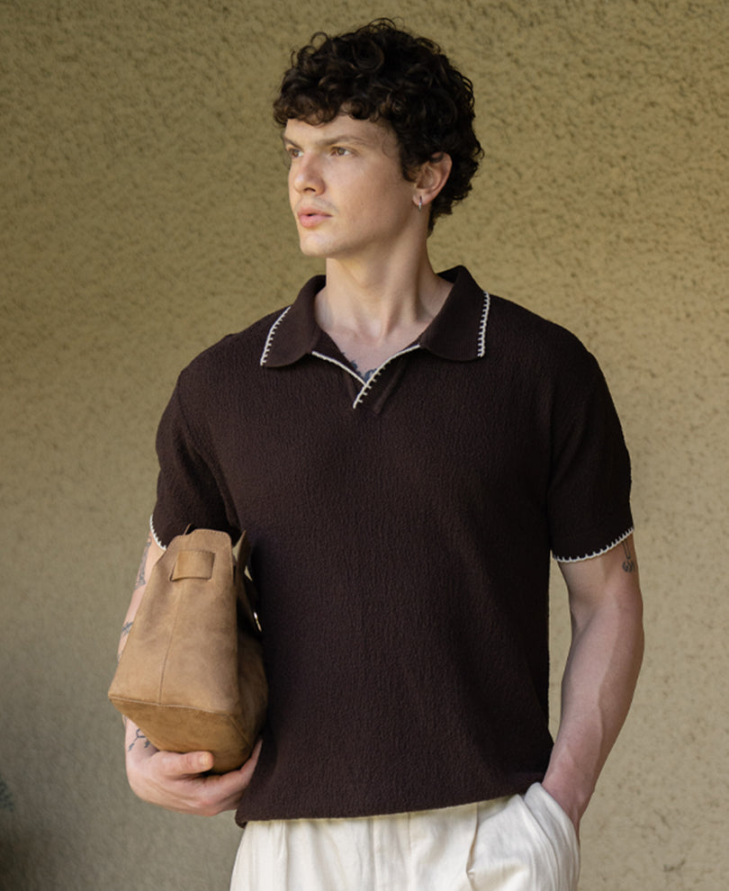 Coffee Knit Polo T-Shirt