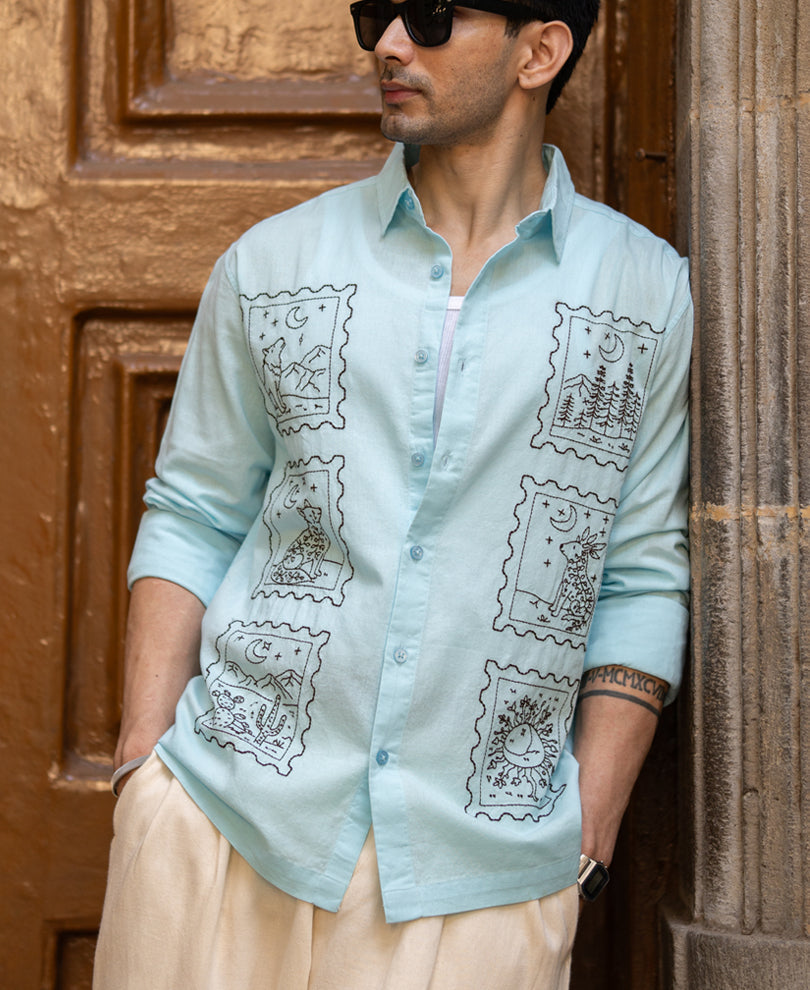Blue Embroidered Shirt