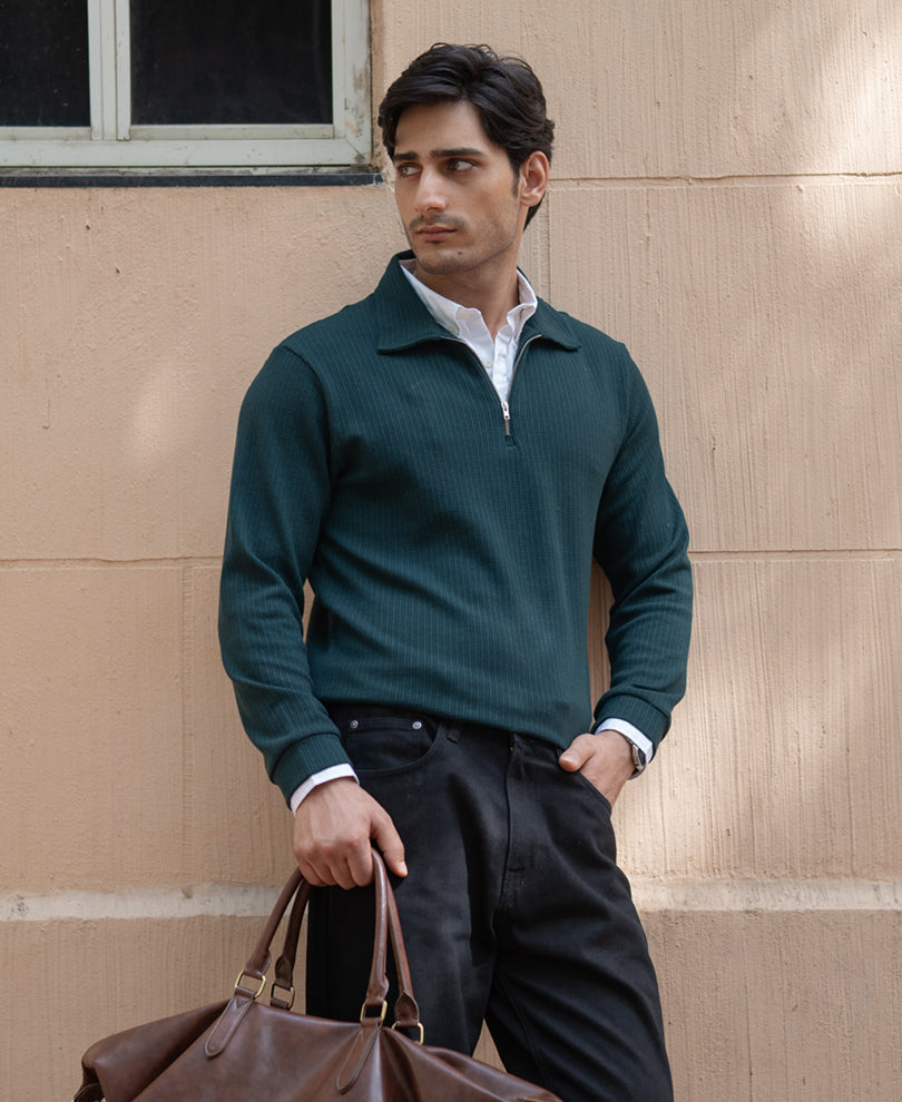 Pine Green Contrast Collar Polo T-Shirt