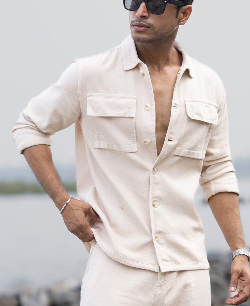 Beige Denim Overshirt 100% Cotton