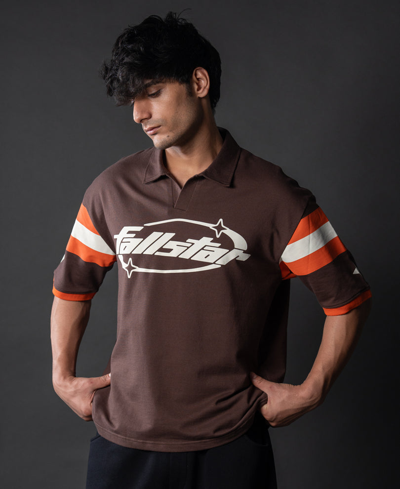 Brown Graphic Polo T-Shirt 100% Cotton