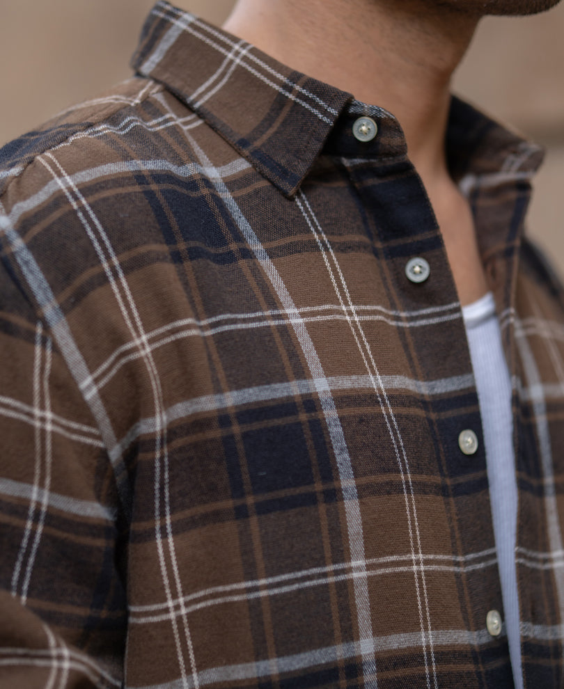 Brown Structured Checks Shirt 100% Cotton