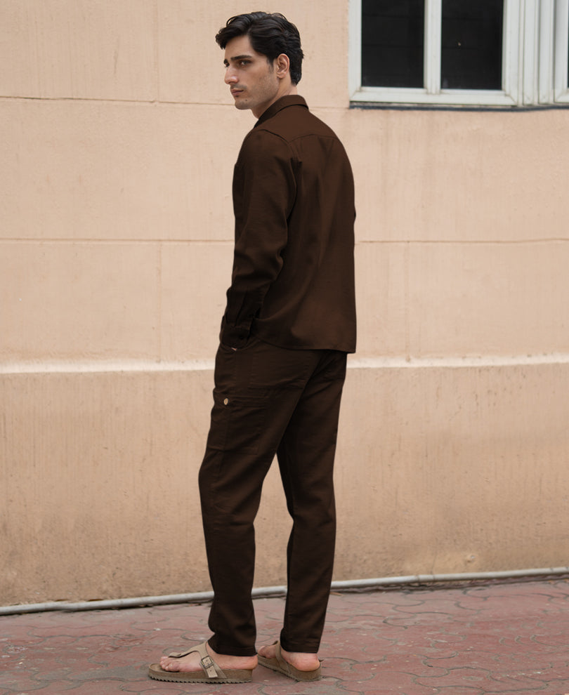 Dark Brown Linen Structured Co-Ord Set