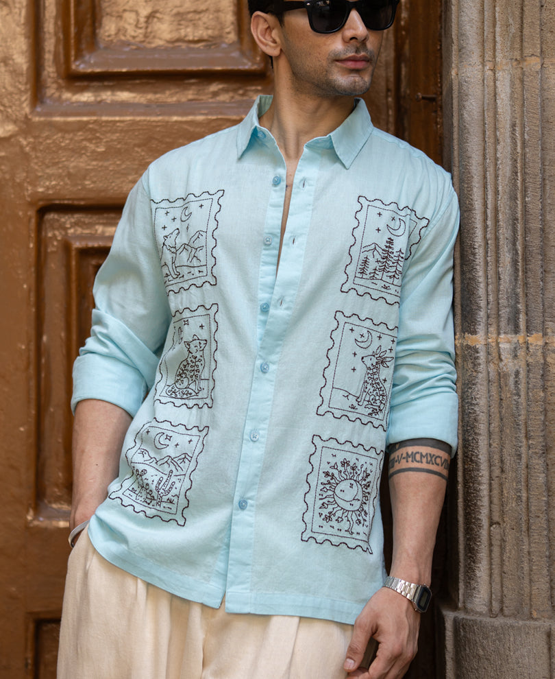 Blue Embroidered Shirt