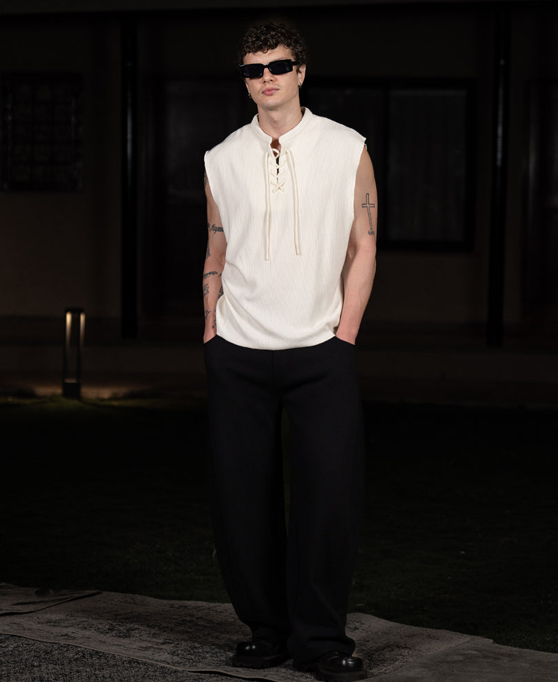 Cream Knitted Henley Vest