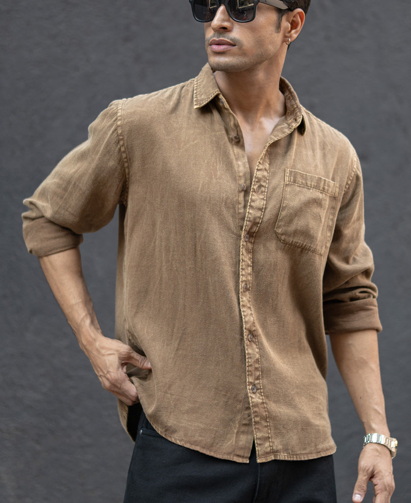 Brown Overdyed Lightweight Shirt