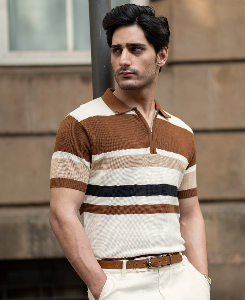 Multi Color Stripe Knit T-Shirt 100% Cotton