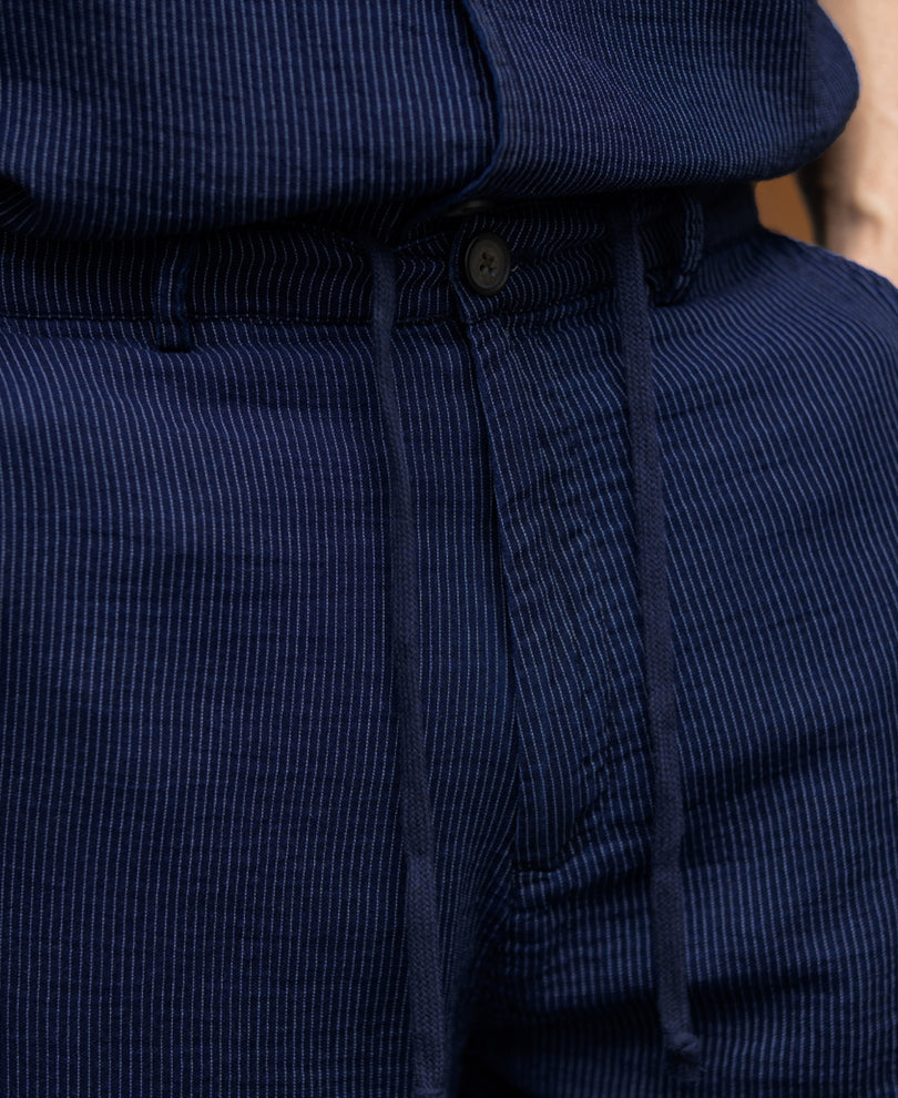 Navy Double Cloth Stripe Co-Ord Set 100% Cotton
