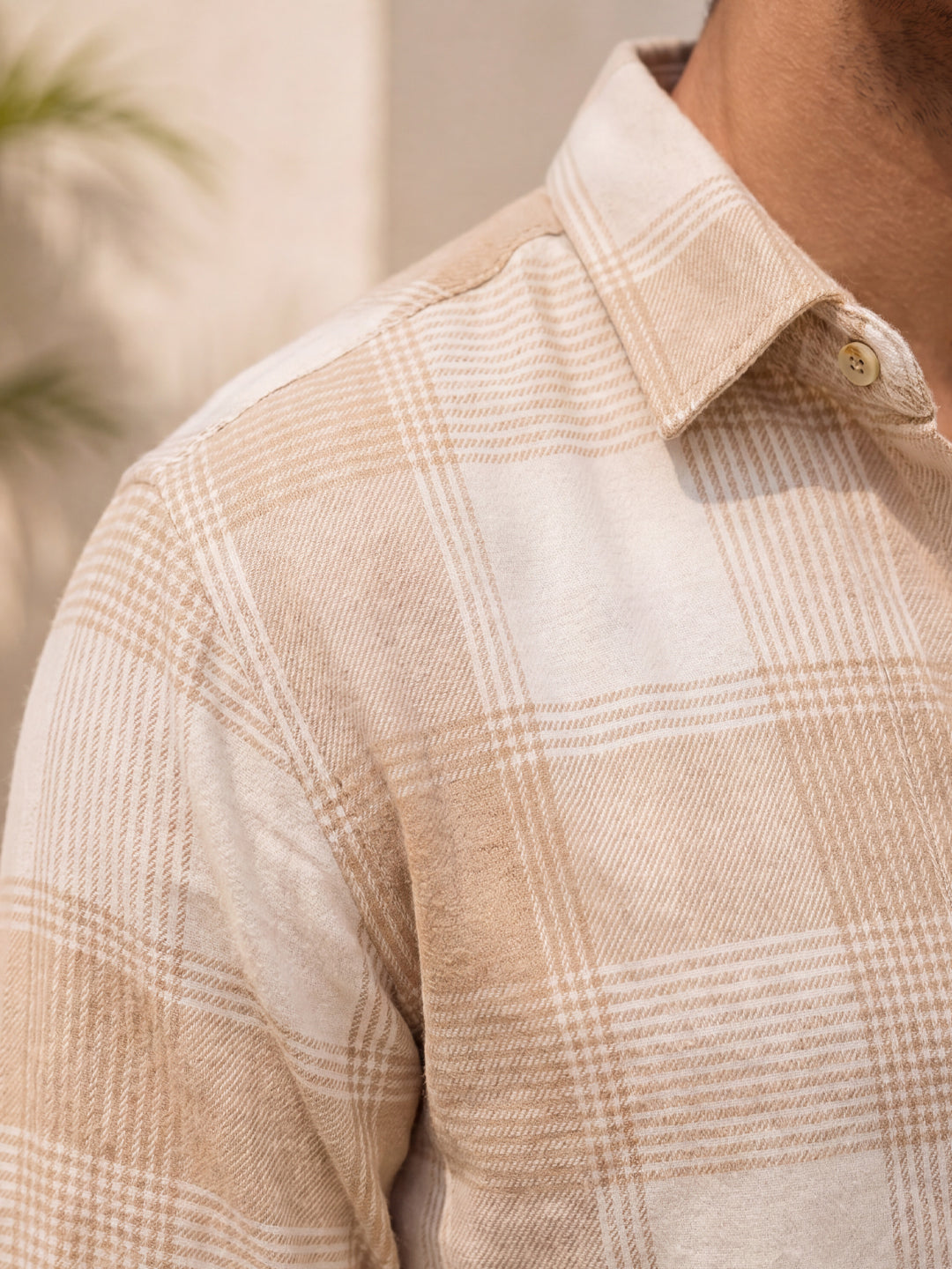 Beige Flannel Checks Shirt
