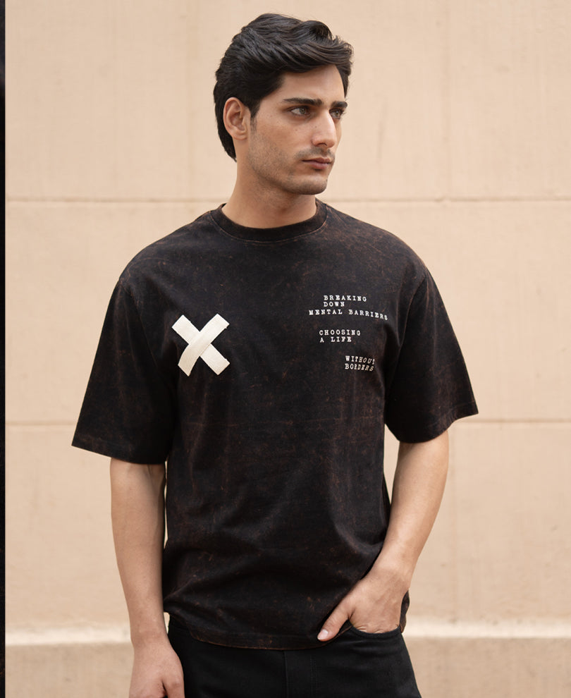 Dark Brown Washed Printed Oversized T-Shirt 100% Cotton