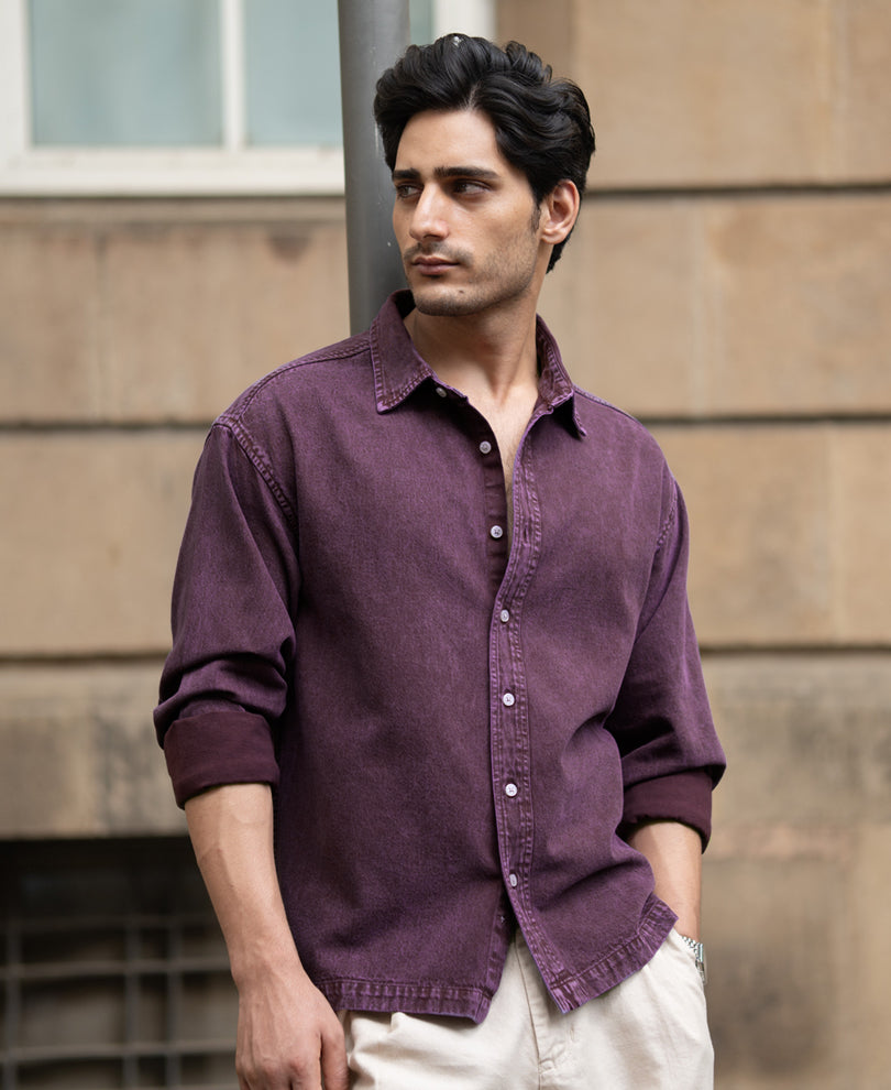 Dark Onion Overdyed Twill Shirt 100% Cotton