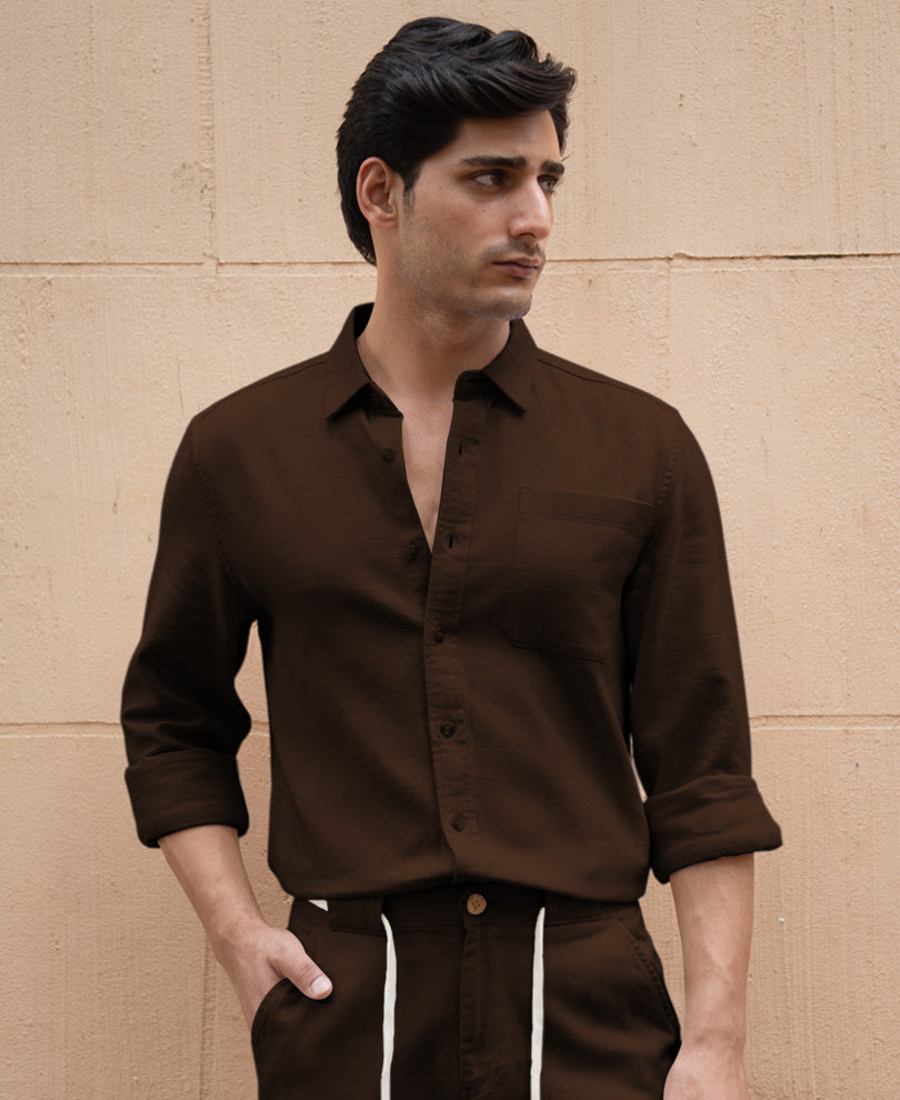 Dark Brown Linen Structured Co-Ord Set