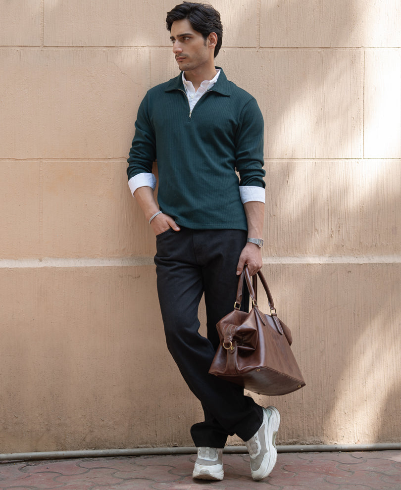 Pine Green Contrast Collar Polo T-Shirt