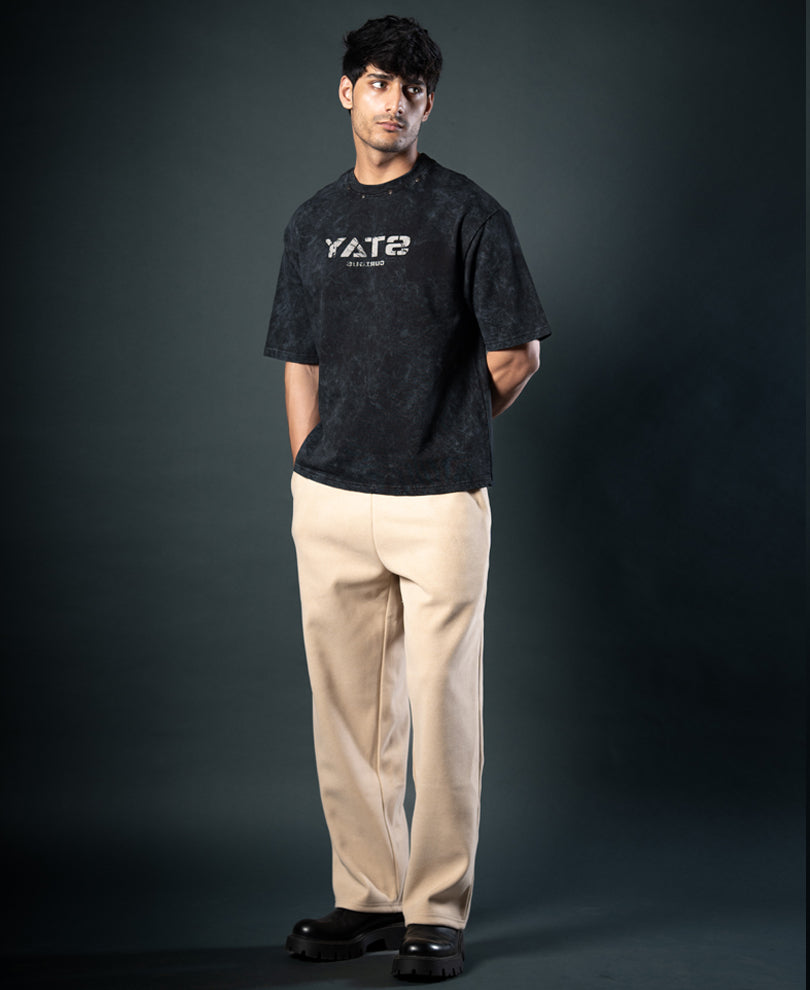 Black Washed Stud Detail T-Shirt 100% Cotton