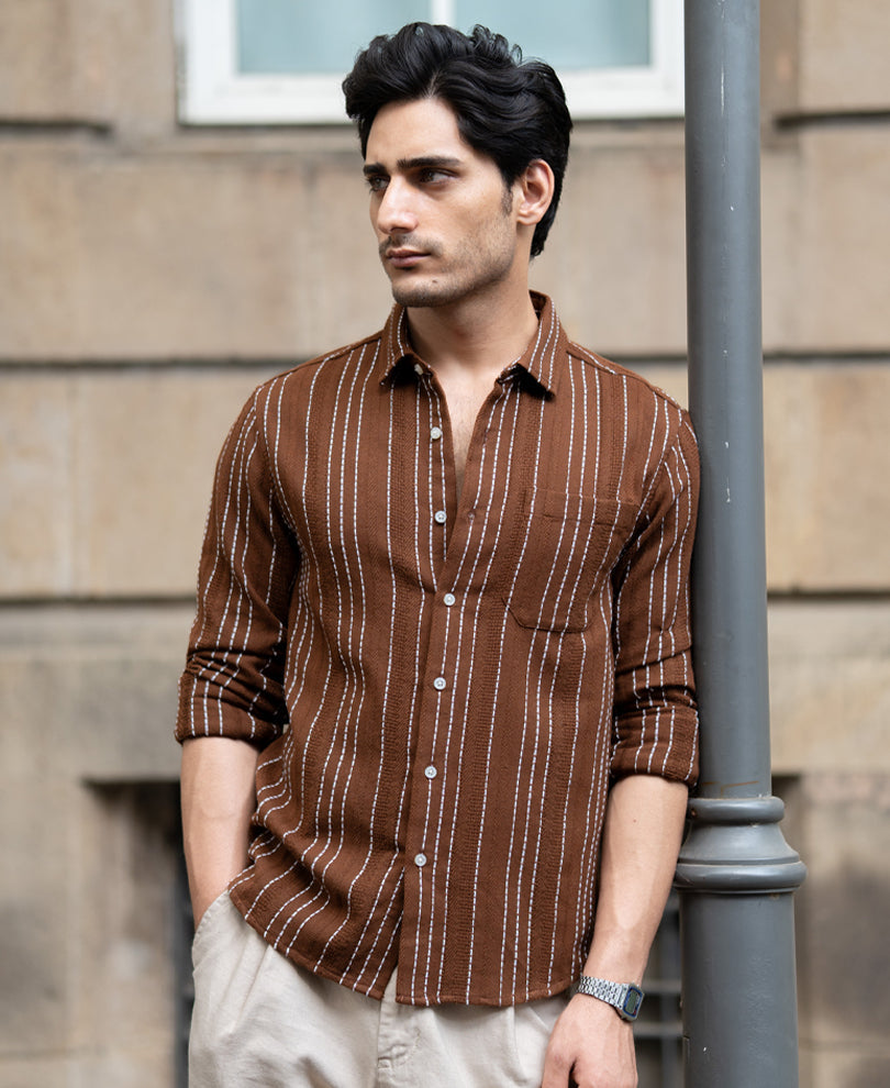 Brown Structure Stripe Shirt