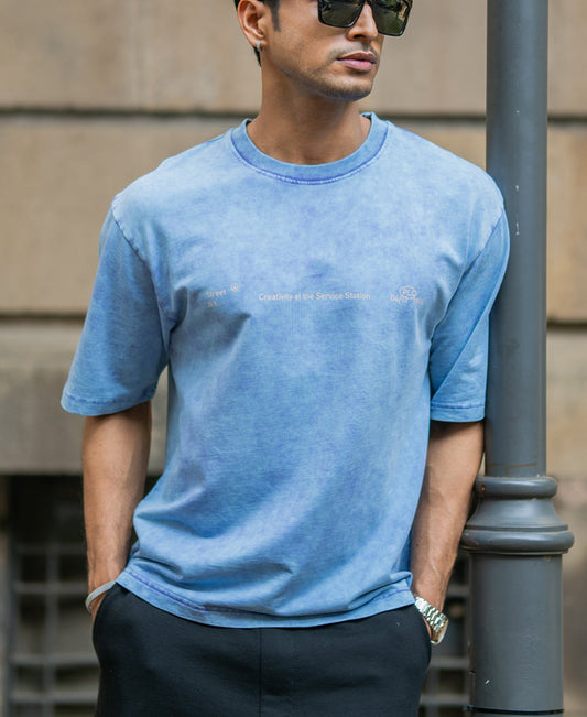 Purple Washed Graphic Half Sleeves T-Shirt 100% Cotton