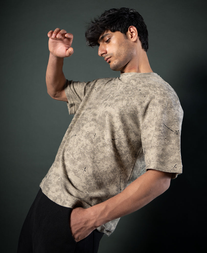 Dark Beige Tie Dye Print T-Shirt