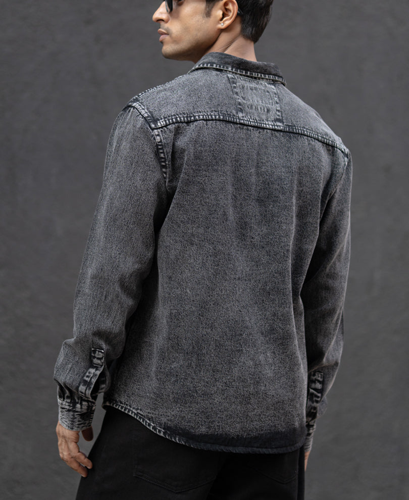 Charcoal Black Washed Denim Overshirt 100% Cotton