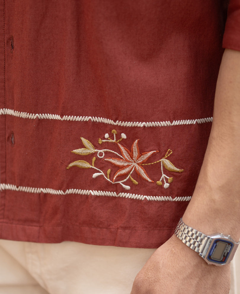 Brick Embroidered Linen Shirt