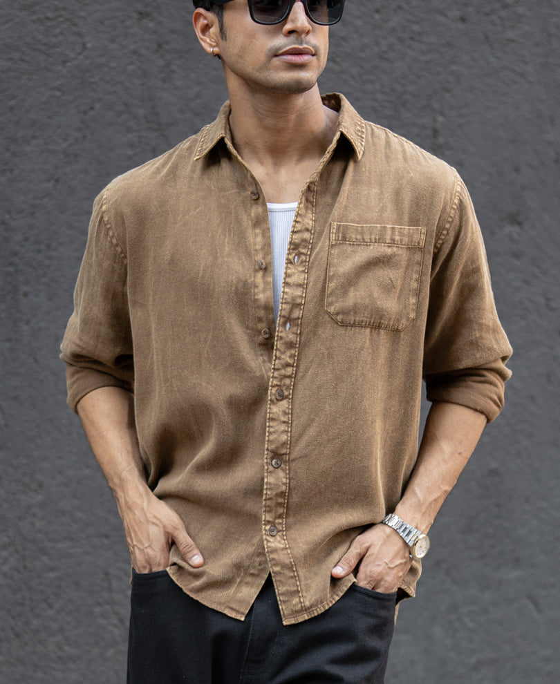 Brown Overdyed Lightweight Shirt