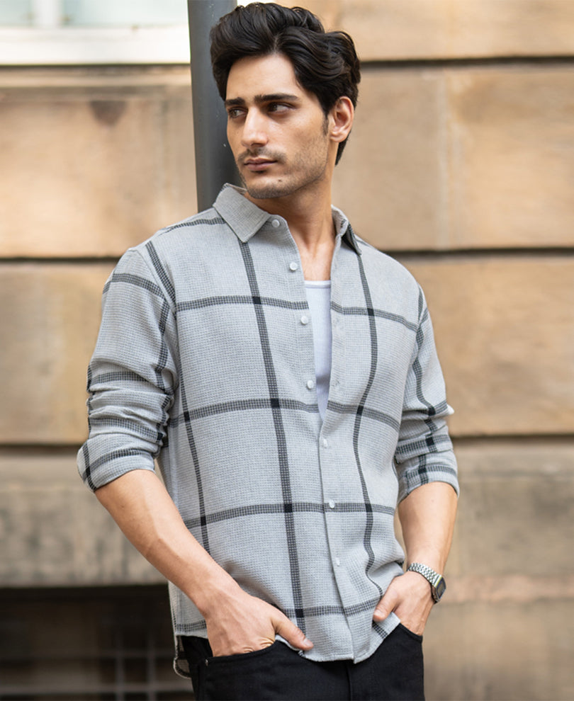 Grey Structure Checks Shirt