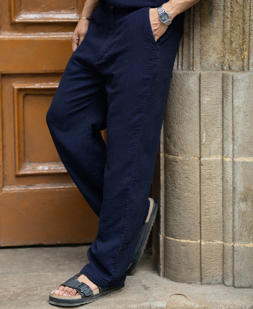 Navy Double Cloth Stripe Co-Ord Set 100% Cotton