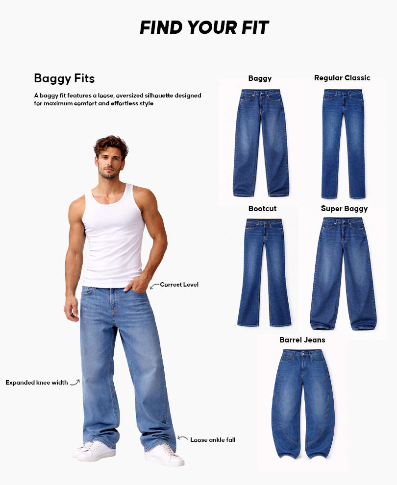 Dark Blue Distressed Baggy Fit Jeans